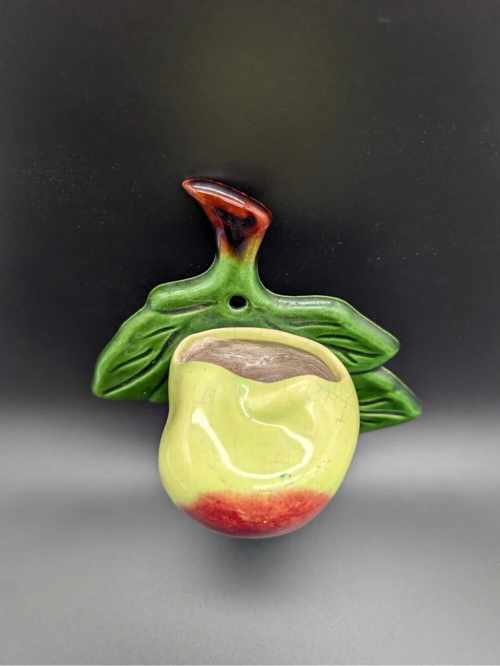 VTG Treasure Craft Pottery Green Apple Wall Pocket Planter MCM California Kitchy